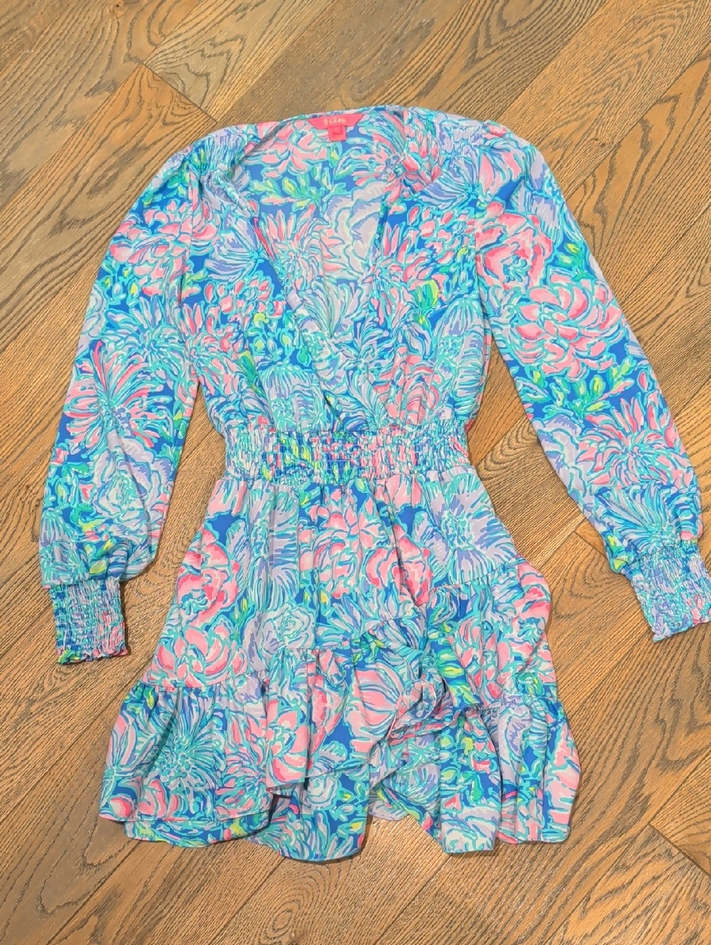 Lilly Pulitzer Blue, Pink & Green Floral Long-Sleeve Dress
